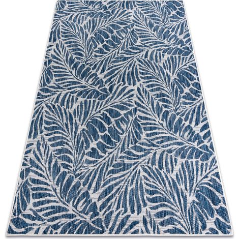 Carpet SISAL SION Leaves 22151 Flat woven ecru / navy blue 160x220 cm