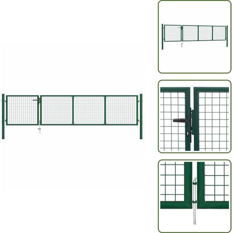 Gartentor Stahl 350 x 75 cm Grün - Gartenzaun - Stahltür - Gartentor Grün - Sicherheitszaun - Zaunteil (1/5)