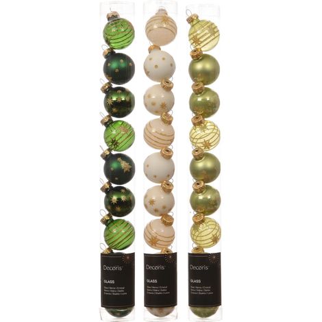 Set 9 palline di natale in vetro decorate D 3 cm verde/rosa/giallo assortite Peraga Christmas