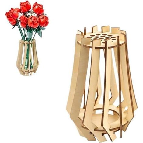 Vase en bois puzzle pour roses, tournesols, fleurs de cerisier, tulipes et narcisses, 1 pièce. (1/2)