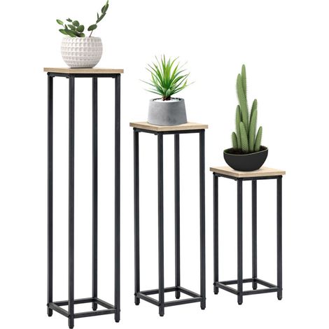 Outsunny Lot de 3 supports pot de fleurs porte-plantes carrées empilables - 21 x 21 x 50/70/90 cm - acier (1/5)