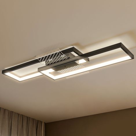 Plafonnier LED rectangle 43W 3000-6000K, 4600LM télécommande 70x30 cm noir, lumineux réglable (1/5)