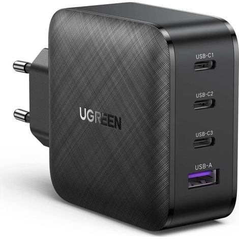65-W-USB-C-Schnellladeakku mit 4 Anschlüssen und GaN-Technologie, kompatibel mit iPhone 16 Plus Pro Max 15 14 13 12 11 X Galaxy S24 Ultra Plus S23 S22 S21 Pixel iPad Pro Air Mini MacBook Pro Air M3 M2 (1/4)