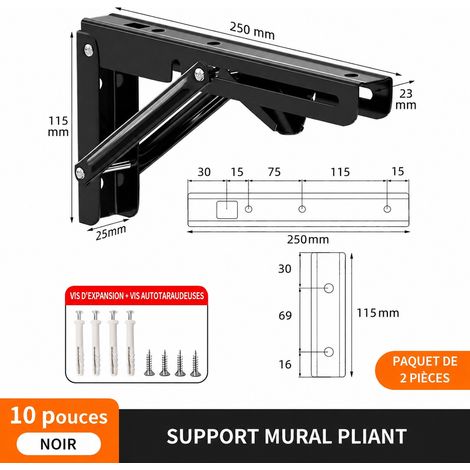 Équerre pliante murale noire 10 pouces pour étagère rabattable lot de 2 noir 10 réf 2830 1 × 1 × 1 cm 318 g – Livraison gratuite