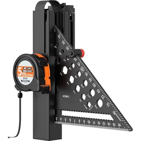 Mètre ruban en acier de 5 m et carré triangulaire en alliage d'aluminium de 17,8 cm avec clip ceinture en plastique, kit d'outils de mesure pour le travail du bois et la construction (1/5)