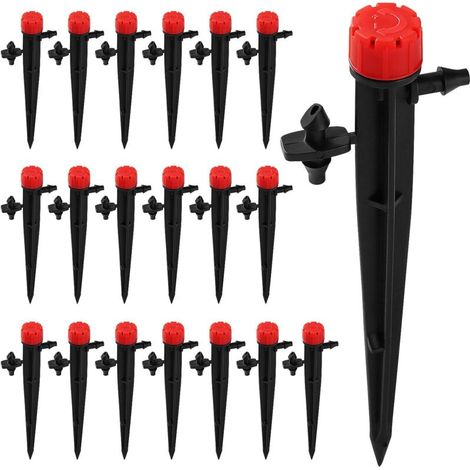 20 Pièces Goutteur Irrigation Réglable, 360 Degrés 8-Trou Micro Asperseur Goutte à Goutte pour Tube 4/7mm, Goutteur d'irrigation Insertion, Rouge (avec Connecteur) (1/5)