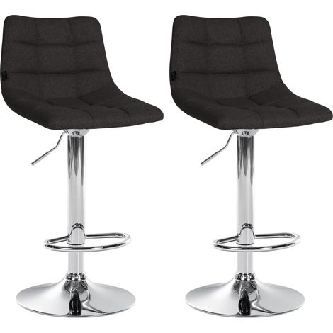 Set di 2 sgabelli da bar moderni in tessuto trapuntato nero con base a tromba in metallo cromato 100005886