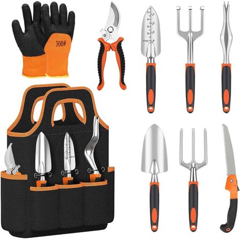 Ensemble d'outils de jardinage, ensemble d'outils de jardinage robustes, avec poignées en caoutchouc antidérapantes, sac de rangement, ensemble d'outils de jardinage pour hommes et femmes. (1/5)