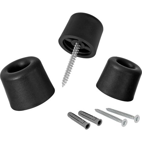 Lot de 3 - Butoir Porte - Butoir Caoutchouc - Protection Mur Et Meuble - Fixation Au Sol Par Visage - Intérieur - Noir - 29x25 mm