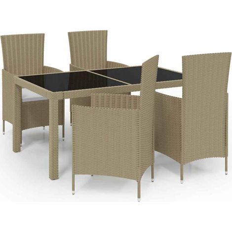 Maison Exclusive - Set Mobili da Pranzo Giardino 5 pz con Cuscini Polyrattan Beige (1/4)