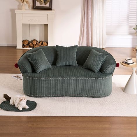 Sofá de 2 plazas 163x93x68 cm en pana verde con cojines para salón – MEUBLIV (1/5)
