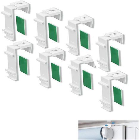 Jeu de 8 supports de serrage longs pour fixer et coller des stores doubles compatibles sans perçage, accessoires et pièces de rechange pour fenêtres et portes de balcon en PVC (1/4)