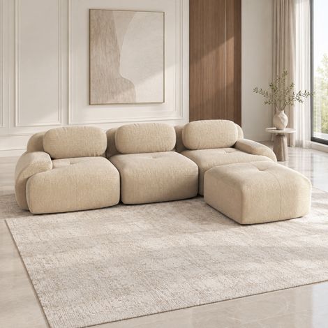 Sofá modular ergonómico de corduroy sin montaje beige OKMYHOME