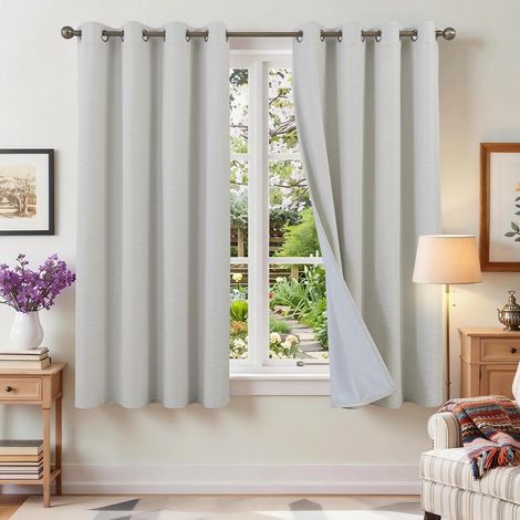 100% Rideau Occultant Lin 140L X 175H cm Lot de 2 Beige Clair (1/5)