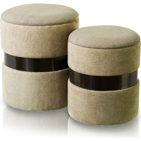 Set 2 Pouf Contenitore Rotondo Tortora Sgabello Poggiapiedi Capiente e Imbottito (1/4)