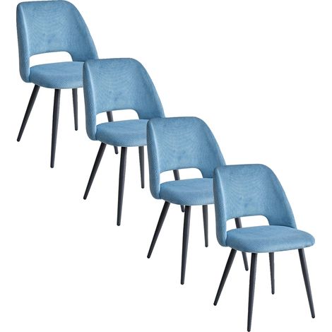 Chaise de salle à manger, tissu en velours côtelé, cadre en métal, 4pcs Bleu (1/2)