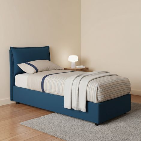 Talamo Italia - Letto singolo Azzurrino, Letto contenitore con rivestimento in tessuto, 100% Made in Italy, Apertura frontale, adatto per materasso Cm 80x200, Blu (1/5)