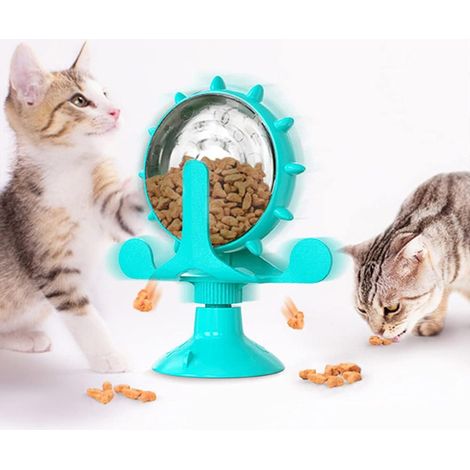 Jouet chat en forme de moulin à vent, distributeur de friandises rotatif 360°, ventouse renforcée pour sol et mur