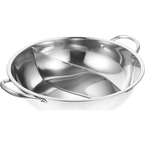 Pot Chaud Divisé En Acier Inoxydable 2 Compartiments 13.00 X 10.63 X 3.15 Pouces Poêle Induction Avec Poignées Ustensile Cuisine Pour Fondue Chinoise Et Réunion Familiale (1/5)
