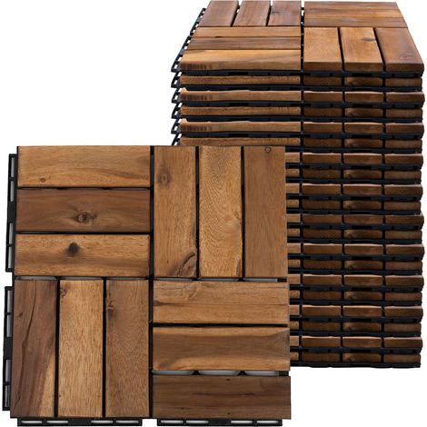Holzfliese Akazie 30 x 30 Klickfliesen Balkon Terrassenfliesen Holz Terrassenplatten Klicksystem Außen, wetterfest rutschfest, H 1,9 cm, 20er Set