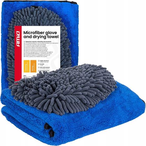 Guante y toalla de microfibra para secar el coche, 94/800 g/m², 20x26 pulgadas/60x90 cm, amio-04489 (1/5)