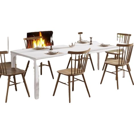 Table à manger, accueille 6-8 personnes, style industriel rustique, Blanc (1/2)