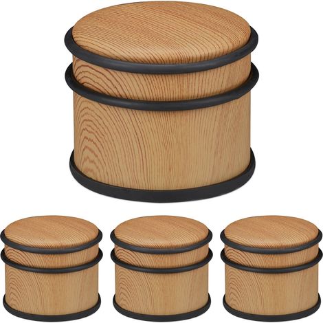 Relaxdays Set of 4 Door Stoppers, for Heavy Doors & Windows, Stainless Steel & Rubber, Wood Look, HxØ: 8 x 9.5 cm, Brown