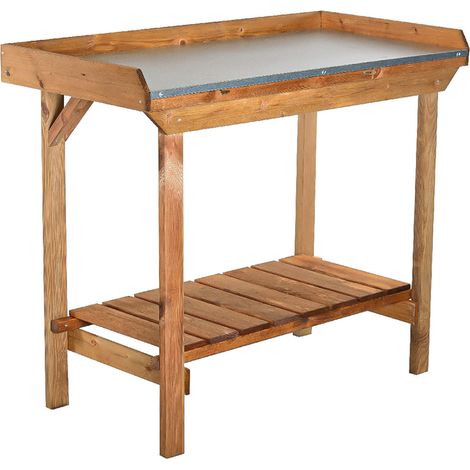 FRANKYSTAR Tavolo da lavoro per giardinaggio in legno di pino banco da lavoro per piante e fiori con ripiano in lamiera zincata - made in italy