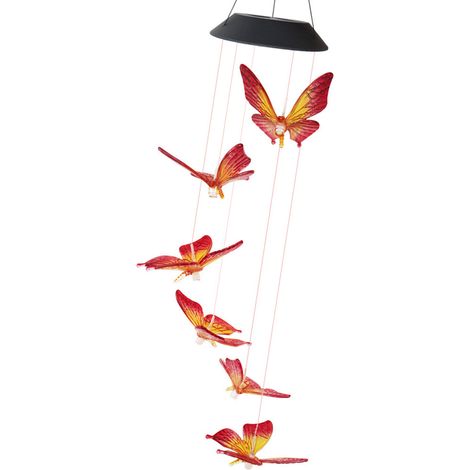 Lampe carillon éolien à énergie solaire, papillon à couleurs changeantes, éclairage extérieur pour jardin ou rue, panneau solaire (1/3)