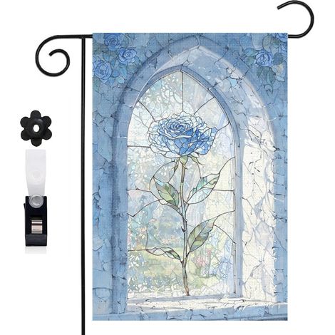 Drapeau de jardin rose rouge et vitrail coloré 30 x 45 cm décoration terrasse et extérieur (1/5)