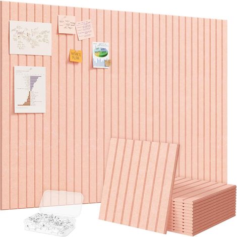 Tableau en Feutre Adhésif Décoratif Haut de Gamme, Lot de 12 Panneaux-120x90 cm, Idéal pour Afficher Notes et Photos au Bureau ou à la Maison, 50 Punaises Incluses, Alternative au Liège, Rose (1/5)