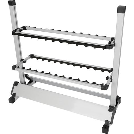 Soporte para cañas de pescar, altura ajustable, diseño que ahorra espacio, color plata. (1/2)