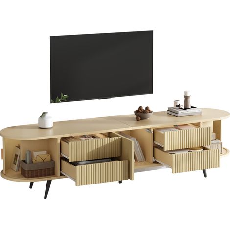CHICFURN Meuble TV 180x40x45 cm en MDF couleur bois, 4 tiroirs, pour TV jusqu’à 80 pouces (1/5)