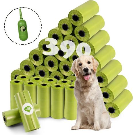 26 rouleaux de sacs avec distributeur, 390 sacs biodégradables pour crottes de chien, sacs de transport étanches 33 x 22 cm, non parfumés et épaissis (1/5)