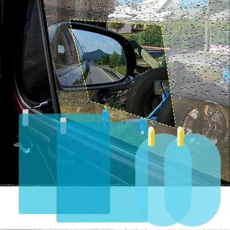 4/2 films adhésifs anti-buée pour rétroviseurs latéraux de voiture ou camion. Ces films pour voitures électriques protègent votre vision en cas de pluie. (1/5)