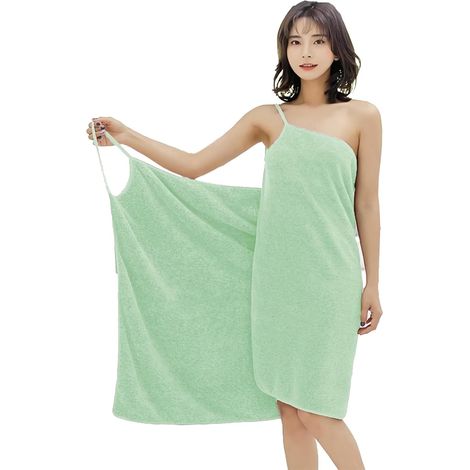 Kilt de sauna, serviette de bain pour femme, avec bretelles, robe de bain pour femme, peignoir de spa, serviette de bain portable pour douche, piscine, spa, salle de bain (140 x 80 cm, vert (1/5)