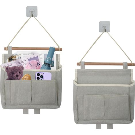 Lot de 2 Sacs de Rangement muraux Gris à Suspendre en Tissu de Lin imperméable, Sac de Rangement Mural Pliable pour Cuisine, Chambre à Coucher, dortoir, organiseurs muraux et Rangement (1/5)