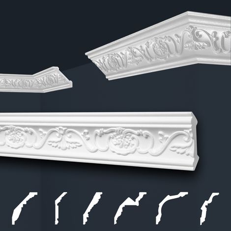 Moulures de stuc à motifs blancs, EPS Styropor ajustement forme, Paquets d'épargne Marbet série B: B-6 / 53x53mm, 2 mètres / 1 bande