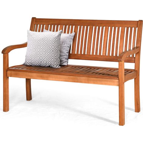 Goplus – Banc de jardin en bois d’acacia – Structure stable avec accoudoirs arrondis – Dimensions 126 x 63 x 91 cm – Pour intérieur et extérieur (1/5)