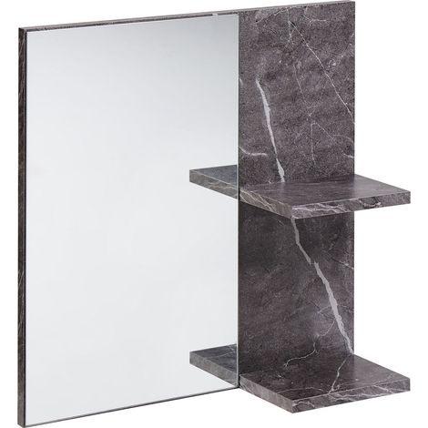 Wall Mirror with Shelf PELOTAS 45 cm 45 cm Marble/ Black