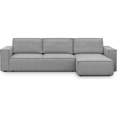 Canapé d'angle convertible réversible 5 places avec coffre de rangement en tissu chiné gris - Harper (1/5)