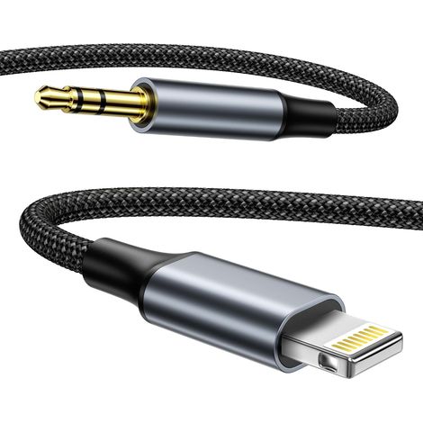 Cable Jack 1M, Cable Lightning Jack 3.5mm Câble Aux Audio cable Auxiliaire Voiture pour Autoradio/Casque/Enceinte, 14 Pro Max/13/12 Mini/11/X/XS/XR/SE/8 Plus/7/iPad (1/5)