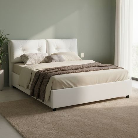 Talamo Italia Doppelbett Stefania, Containerbett mit Kunstlederbezug, 100% Made in Italy, Frontöffnung, passend für Matratze Cm 160x200, Weiß (1/5)