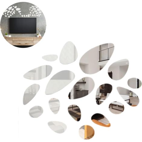 Espejos autoadhesivos, 18 pegatinas de pared de espejo acrílico ovaladas y espejo acrílico autoadhesivo, espejo decorativo 3D removible para bricolaje. (1/5)
