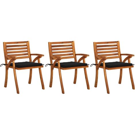 Lot de 3 Chaises à manger de jardin,Siège de Terrasse Chaise d'extérieur avec coussins Acacia massif CFW765661 (1/5)