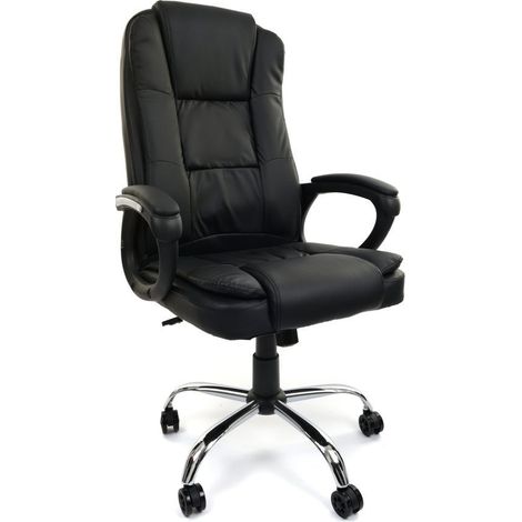 Bürostuhl Schwarzes Kunstleder - ergonomisch verstellbar - Chromgestell