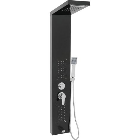 Sistema de panel de ducha, panel de ducha con luces LED, modo lluvia, modo cascada, codo de bañera, con ducha de mano, conjunto de ducha de pared de acero inoxidable, negro (1/5)