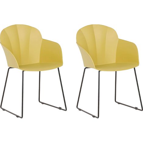 Conjunto de 2 sillas de comedor de material sintético amarillo patas de metal negro respaldo en forma de sala de estar moderna Sylva (1/5)
