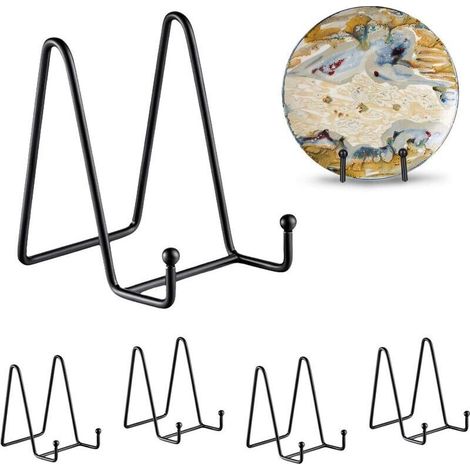 royaluxe -Lot de 5 porte-assiettes d'exposition, support de cadre noir en métal pour images, s, supports pour photos, créations, objets de collection (fer 4,5 pouces) (1/5)