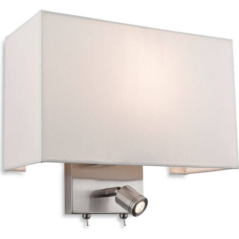 Firstlight Fargo - Applique murale d'intérieur à 1 ampoule avec lampe de lecture en acier brossé, abat-jour crème, E27